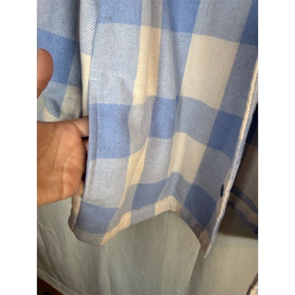 HFX Shacket Shirt Jacket Womens Size S Blue & Cream Plaid Snap Front Cozy - Picture 7 of 15